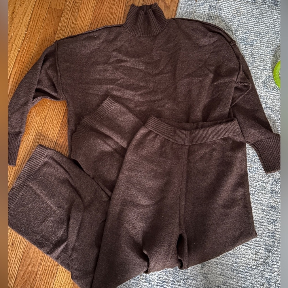 Brown Knit Sweater and Pants Set